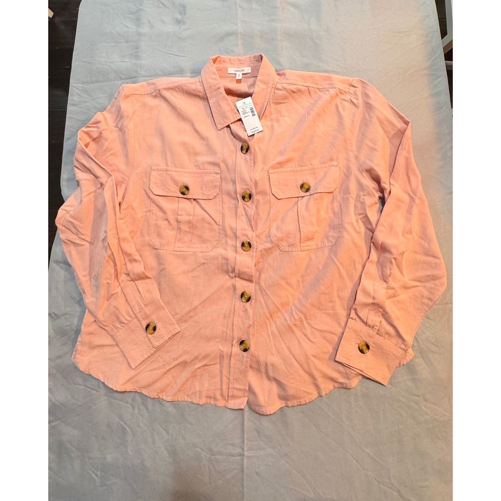 Maurices Peach Linen Blend Button Down Utility Shirt Small NWT